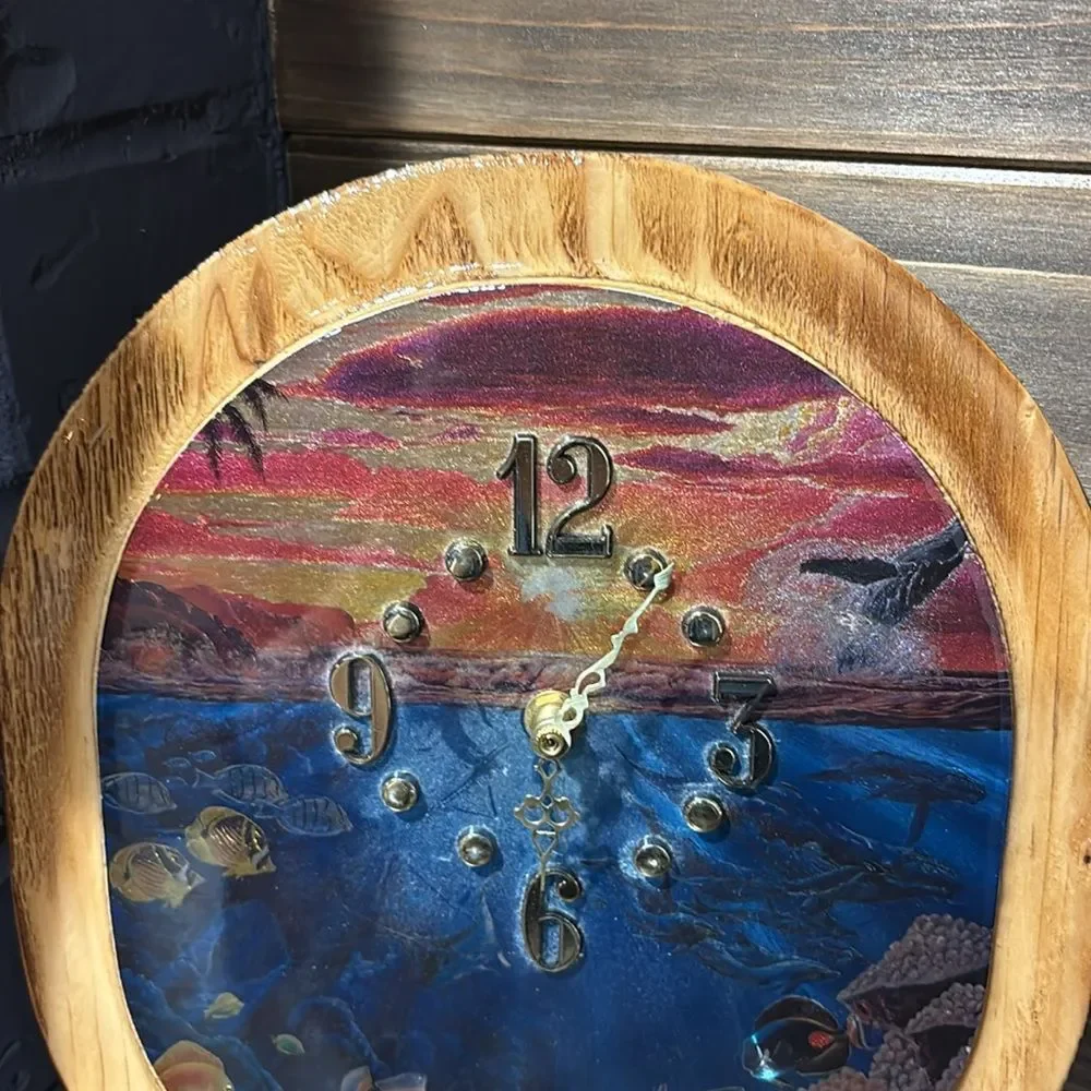 Hawaiian Sunset Ocean Scene Wall Clock with Wooden Frame